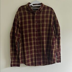 Plaid Button-Down Shirt - Red and Brown